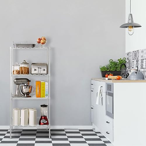 Scaffale Metallico con Grata Catter House Klaus 120 56x35x120 cm Color Bianco con 4 Ripiani Supporta Fino a 140 kg - Honorern