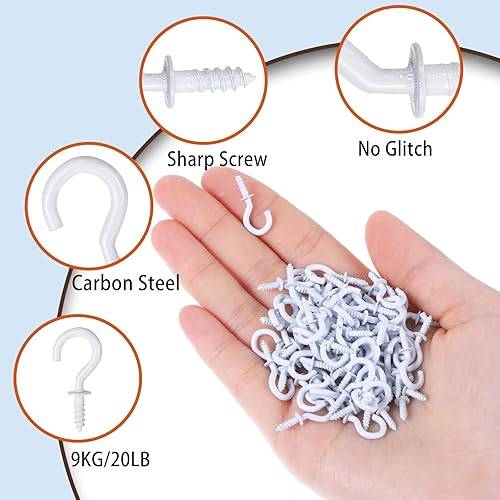 100 piccoli ganci a vite, mini ganci da soffitto per legno, per piante, decorazioni artistiche, chiavi, decorazione natalizia, ideali per il giardino (bianco) - Honorern