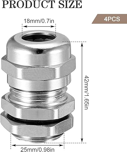 4 Pezzi M25 × 1,5 mm Pressacavo, in Ottone, Robusto e Resistente Alla Pressione, con Anello di Tenuta Impermeabile Incorporato, Adatto per Collegamento Cavo da 13-18 mm (Argento) - Honorern