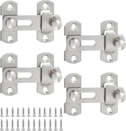 SHSHbuy Serratura per Porta,4 Pezzi Serratura Porta Scorrevole 90/180 Gradi,Chiavistello Scorrevole Porta con Viti per Fienili,Bagni,Finestre,Cucine - Honorern