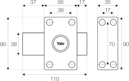 Yale Serratura per porta manopola/cilindro, apertura a bottone interno, chiave esterna, diametro 23 mm, lunghezza 50 mm, 6 perni YV26BT-50, anti grimaldello, foratura, trazione, 5 chiavi - Honorern