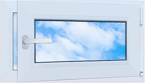 LORAC | Finestra in PVC bianca 700x400 mm, DIN destra, ribaltabile e a sporgere, vetro doppio, a risparmio energetico – Finestra con certificazione CE per cantina e abitazione - Honorern