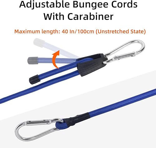 GOLDEROC Elastici regolabili con moschettone, set di 4 espansori con ganci, 100 cm, colore blu, per tende da sole, teloni, biciclette, moto, auto - Honorern