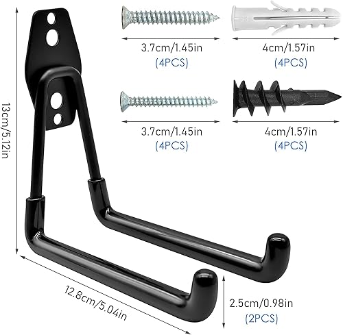 2 pezzi Ganci per Garage Doppio Gancio in Acciaio per Garage Con Rivestimento Antiscivolo E Elevata Capacità Portante per Utensili Elettrici Scale Biciclette - Honorern