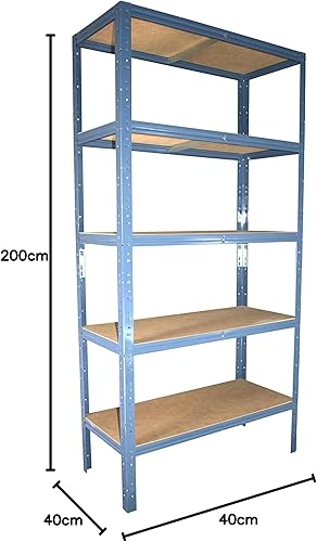200x120x40cm HOME Scaffale metallo per carichi pesanti blu con 5 ripiani con 175kg capacità di carico/Scaffali in metallo per garage come scaffali per ripostiglio o officina - Honorern