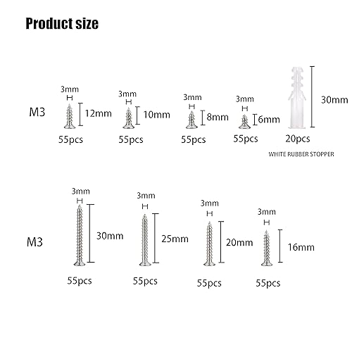 Set di 460 pezzi M3 Viti autopotenti, kit di viti in lamiera a testa piatta croce, assortimento di viti da legno testa piatta, per plastica, legno e metallo - Honorern