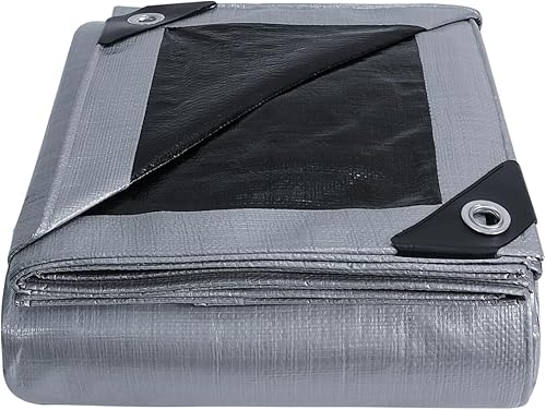 Covall Telo Telone Teloni Occhiellato impermeabile Bicolore 140g/m² Telo per carichi pesanti Telone Argento/Nero tetto piscina auto camion Rv champing tenda costruzione giardino pet shed Tarp.(2x2m) - Honorern