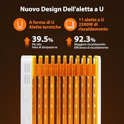 Aigostar Radiatore ad Olio 2500W, 13 Elementi Riscaldatore Elettrico Portatile, 3 Livelli di Calore, Modalità ECO, Timer 24H, Touch screen digitale, Telecomando, Hyperheat, Protezione Multipla, 55mq - Honorern