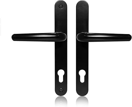 Maniglia per porta con meccanismo interno a molla, in PVC-U, distanza maniglia/serratura 92 mm, distanza tra centri di fissaggio delle viti 210 mm, con doppia smaltatura, set doppio, oro - Honorern