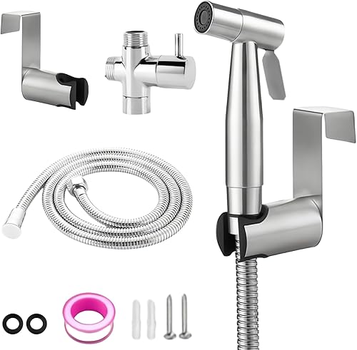 Bidet doccetta a mano in acciaio inox, spruzzatore per WC, bidet, doccetta musulmana, in acciaio inox, per doccia e pannolini in tessuto, kit con erogatore per rubinetto, tubo e gancio o montaggio a - Honorern