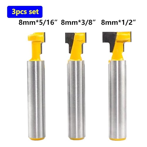 Fresa Scanalatura Router Bit Set, 3 Pezzi 8mm Gambo Fresa Set, Punte per Falegnameria Fresa di Legno, Codolo T-Slot Router Bit Cutter, per Strumenti di Lavorazione del Legno - Honorern