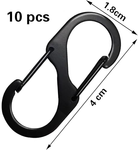 10 pezzi moschettone,moschettone portachiavi,moschettoni,Mini Moschettone,Forma S Moschettone, moschettoni piccoli,Moschettone Nero,per pesca,viaggi,campeggio - Honorern