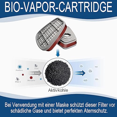 6001 - Set di filtri per respiratori, filtri contro vapori organici, 4 filtri, 4 tappi di copertura per artigiani, fai da te, 80 filtri in cotone, per maschera antipolvere viso - Honorern