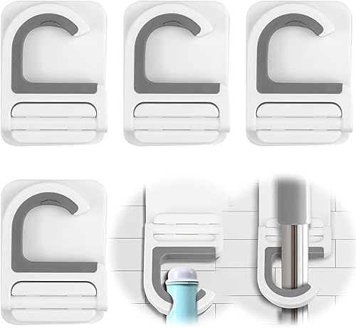 4 Pezzi Porta Scope Parete Portascope da Muro in Portascope da Muro Adesivo Appendibile Adattocon Gancio per Cucina, Giardino, Bagno, Garage, Balcone, Ufficio - Honorern