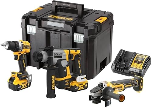 DeWalt Kit 3 strumenti XR 18 V 5 Ah brushless trapano avvitatore DCD800 + perforatore SDS Plus DCH172 + smerigliatrice angolare DCG405-DCK355P2T-QW - Honorern