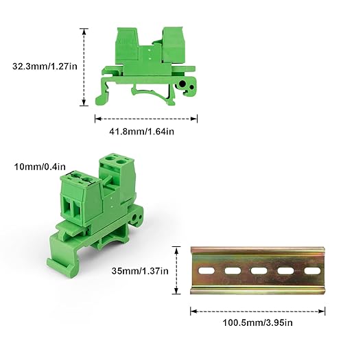 Connettori per Morsettiera PCB a 2 Pin con 10 cm Guida Din- LNSYSNS Morsettiera Plug in Vite, Tensione 300V, Corrente 15A - Connettori per Morsettiera a Vite PCB con Passo 5,08 mm - Honorern