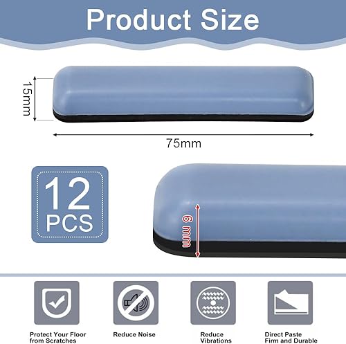 12 PZ Piedini per Mobili Autoadesivi 7,5 * 1,5CM, Cursori per Mobili Rettangolare, Scivoli per Mobili in Teflon, Feltrini per Mobili Pesanti, Cursori per Mobili Pesanti, Alianti Autoadesivi - Honorern