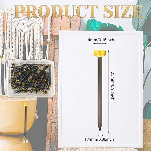 50 strumenti per appendere quadri, 4 mm, testa in ottone, chiodi per appendere quadri, pannelli con scatola di plastica, piccoli chiodi neri e gialli per cornici pareti, recinzioni in legno, - Honorern