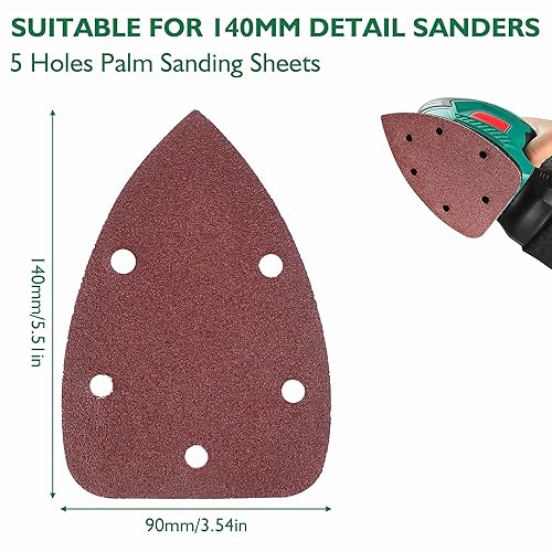60 PCS Levigatrice per Legno 140x90 mm, 5 Fori Carta Vetrata, Levigatrice Mouse Set 10 X 60/80/100/120/180/240, Carta Abrasiva Adatto per Legno, Muro, Metallo, Auto - Honorern