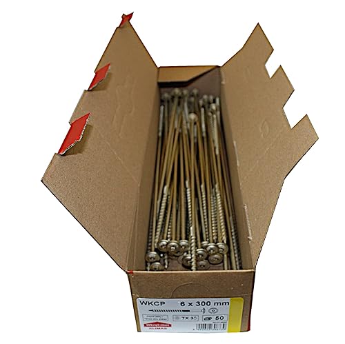 Viti a testa piatta, per costruzioni in legno, in tutte le misure, viti a testa piatta Torx, in set da 50 pezzi, da 6 x 300 mm, TX30 (confezione in lingua italiana non garantita) - Honorern