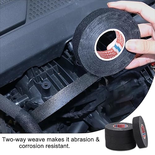 Nastro Isolante in Tessuto, 4 Rotoli Nastro in Tessuto Industriale Elettrico, Resistente Alle Alte Temperature Ridurre la Rumorosità per Cablaggi Riparazioni Automobile, 19mm x 15m Nero - Honorern