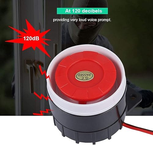 12V DC Mini Red Wired Horn Sirena, di Allarme Acustico Corno di Avvertimento per la Sicurezza Domestica 120dB - Honorern