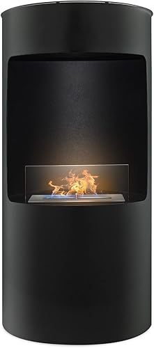 Giulio Cesare - Caminetto a bioetanolo da terra con 1 bruciatore da 1.5L. Camino a bioetanolo da appoggio in acciaio inox e vetro temperato. Disponibile in bianco o nero. Ø40x80 cm (Nero) - Honorern