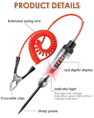 Tester per Circuiti Automobilistici per Auto 3-48 V Tester di Corrente per Auto con Morsetto a Coccodrillo Filo a Molla Long Probe Pen e Digitale LCD per Auto o Camion Test Circuito Elettrico - Honorern