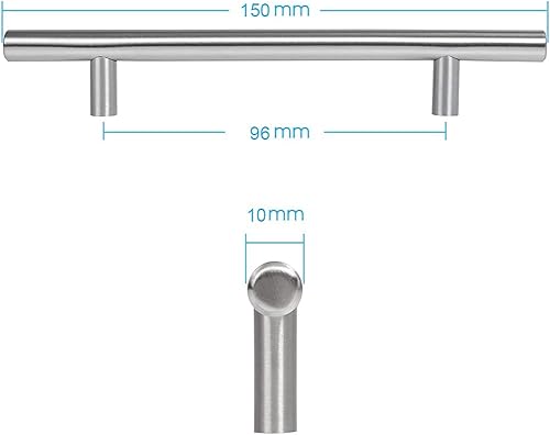 8 Pezzi Maniglia per Mobili T Bar Tubo in Acciaio Inox Maniglie a Corrimano Maniglie a Barra(Distanza dei fori:96mm,lunghezza:150 mm), per Porte Cassetti Armadio Maniglia - Honorern