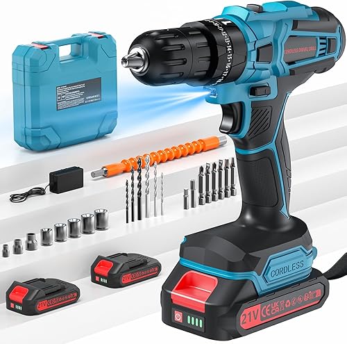 Trapano Avvitatore Batteria 21V, 45Nm Max Avvitatore Batteria con 2 Batterie 2.0Ah, 25+3 Impostazione Coppia,2 Velocità,LED Luce, Avvitatore Elettrico per Riparazione, Fai da te - Honorern