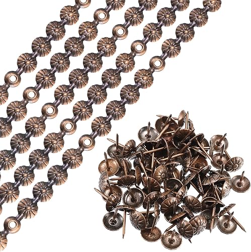 5pz Tappezzeria Chiodi Strisce, 1Metro Fiore Decorativo Chiodo Rifiniture per Divano Testata Sedia Mobili con Tappezzeria Chiodi (11mm Rame) - Honorern