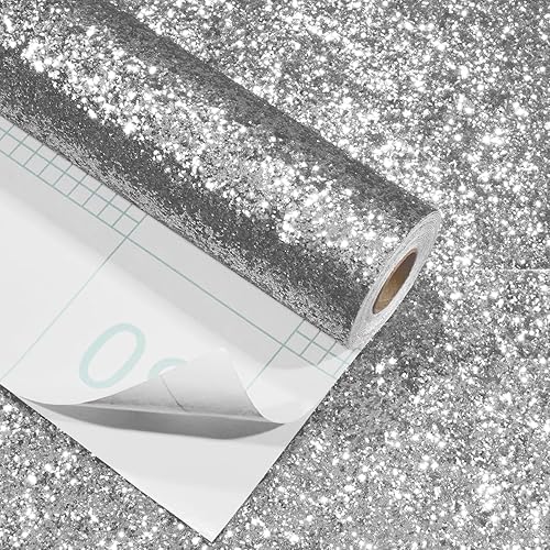 Carta Da Parati Glitterata Argentati Pellicola Adesiva Per Mobili Carta Parati Adesiva Muro Camera Da Letto Adesivi Decorativi Per Mobili Glitterata Spessa Carta Da Parati Bambini 40 x 200cm - Honorern