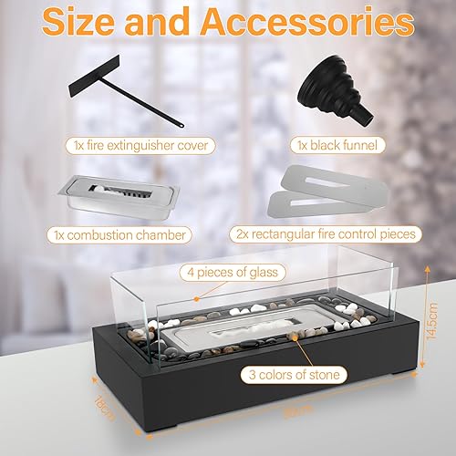 Camino a bioetanolo, fuoco da tavolo per interni ed esterni, camino da tavolo all'etanolo con fiamma regolabile con vetro di sicurezza, adatto per cene, feste, balconi - crea un'atmosfera piacevole - Honorern