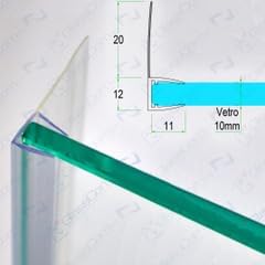 220cm - Guarnizione trasparente con aletta da 20mm per lo spessore di 10mm, ricambio verticale per docce o ante/porte scorrevoli con vetro a giorno - GSAM10 - Honorern