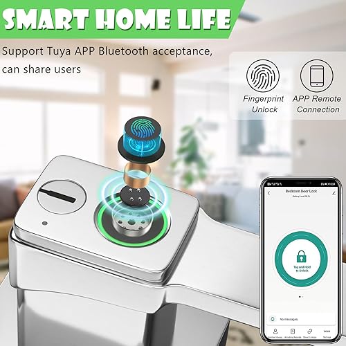 FITNATE Serratura intelligente per porta con impronte digitali, con controllo tramite app, Bluetooth, touch digitale, per casa, camera da letto, hotel, ufficio, argento - Honorern