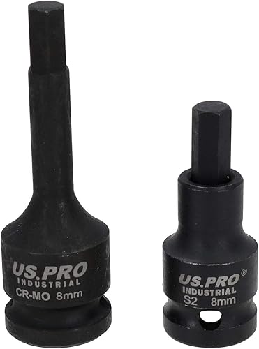 Chiave a brugola a brugola M8 da 8 mm corta (53 mm) + lunga (78 mm) con attacco da 1/2' - Honorern