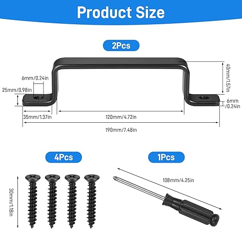 Maniglie Armadio, 2 Pezzi Maniglia Porta Esterna 190 X 25 mm, Maniglione Porta Esterna Stile Retrò, Maniglie Per Cassetti Con Viti, Per Porte, Finestre, Armadi, Mobili, Esterni(Nero) - Honorern