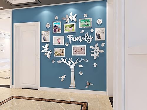 Adesivo Murale 3D Albero Famiglia - Decorazione da Parete con Cornici Porta Foto per Soggiorno - Sticker Foglie Photo Wall - Honorern