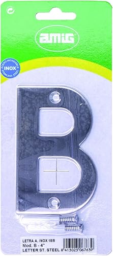 Amig | Lettera B in acciaio inox per avvitamento interno ed esterno | 100 mm | resistente | per portali, pareti o facciate | finitura argento - Honorern