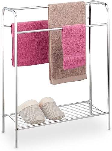 Relaxdays Portasciugamani da Terra con Ripiano, Portasalviette 3 Bracci, Autoportante, 78x63x26,5 cm, Acciaio, Argentato - Honorern