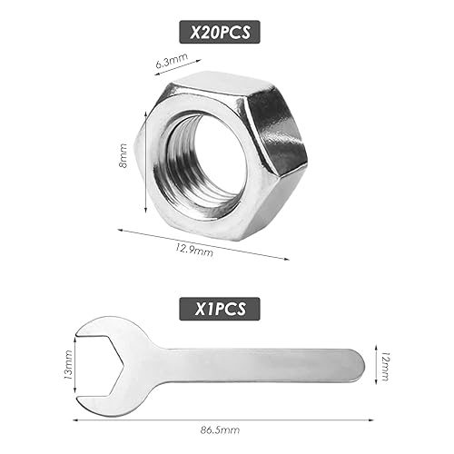 20 dadi esagonali, 1 chiave inglese, dadi esagonali M8, dadi esagonali in acciaio anti-filettatura - Honorern