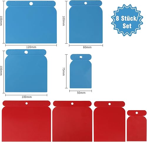 Set di 8 spatole per pittore, riempimento in plastica e raschietto, spatola giapponese multiuso per levigare superfici, riempimento, superfici skimming 4 dimensioni 50, 80, 100, 120 mm - Honorern