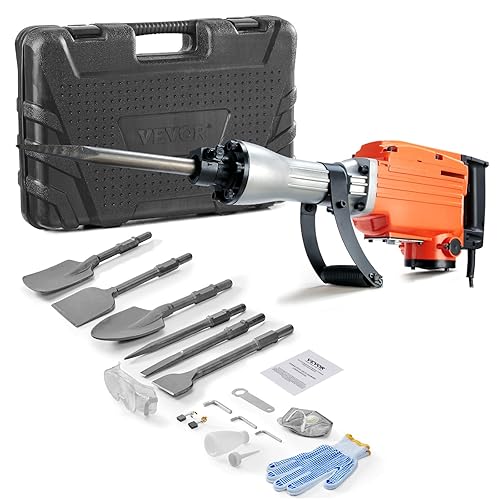 VEVOR Martello Demolitore per Calcestruzzo 2200W 6 Punte a Scalpello per 1400BPM, Kit di Martello Demolitore Elettrico 220V per Lavorazione su Cemento Mattoni Piastrelle Demolizione per Muro 66J 2200W - Honorern