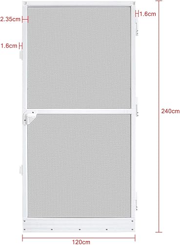 Zanzariera per porte fino a max. 120 x 240 cm, per porta con tessuto in fibra di vetro, Protezione Efficace Antinsetti Mosche, con telaio in alluminio bianco - Honorern