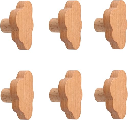 6 Pcs Pomelli per Porte Bambini, Pomelli in Legno a Forma di Nuvola con Foro Singolo, Maniglie per Cassettiere con Viti, Maniglie per Mobili Pomelli per Cassetti, per Armadio Cucina Camera da Letto - Honorern