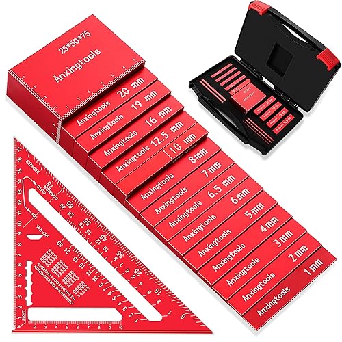 Set di misuratori di altezza per blocchi di impostazione metrica, set di 15 blocchi di misurazione di precisione in alluminio per sega da tavolo, fresatrice e seghetto alternativo - Honorern