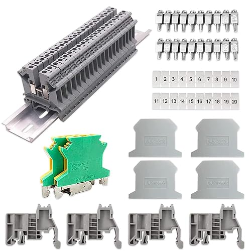 Kit di Morsettiere Su Guida DIN,UK-2.5 Universale Morsettiera Distribuzione,Striscia di Marcatura Morsettiera Elettrica per Trasformazione di Circuiti Progetti di automazione elettrica - Honorern