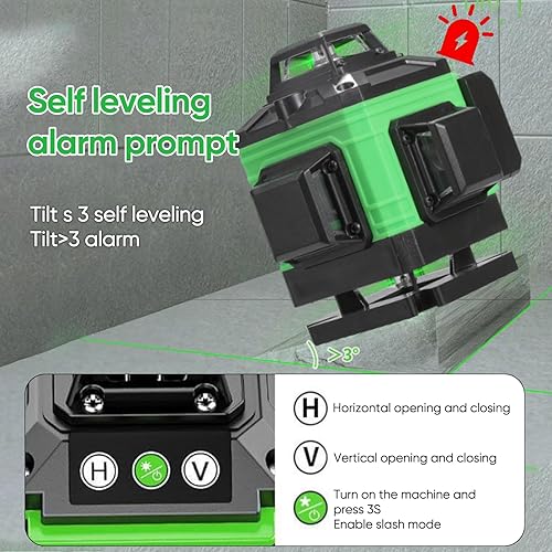 Livello laser a 16 linee, livello laser autolivellante 360 ° x 4 gradi verdi, macchina di livellamento laser, 4D 3° livellamento, IP54 Anti-Polvere Tank High Accuracy Rotante Laser Cantier con 2 - Honorern