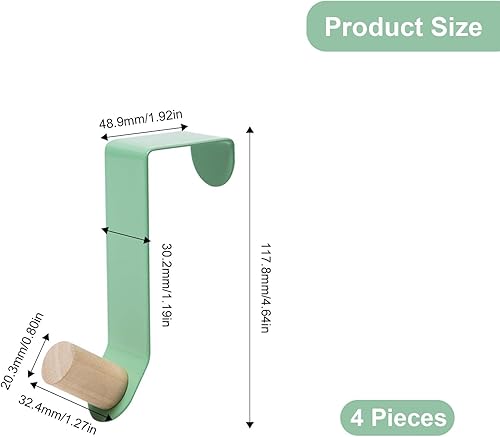Attaccapanni da Porta, 4 pezzi Gancio Appendiabiti a Quattro Colori, Maniglia in Legno Gancio Porta, per Porte del Soggiorno, Porte Delle Camere da Letto, Porte Degli Armadi e Porte del Bagno - Honorern