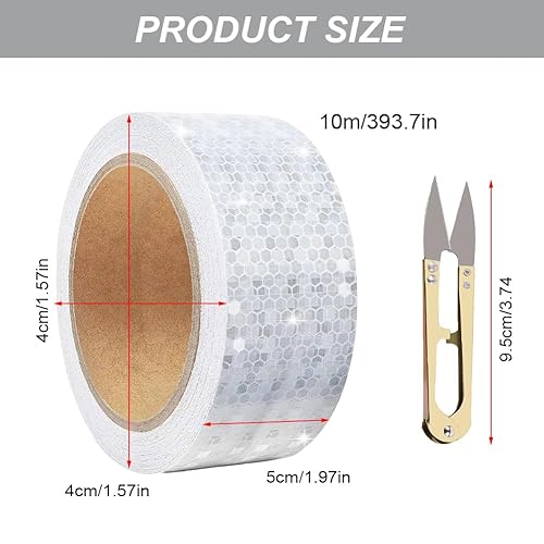 Nastro Catarifrangente Adesivo 10M X 5cm, Nastro Riflettente Adesivo, Impermeabile Strisce Catarifrangenti Adesive, Strisce Catarifrangenti Adesive, per Veicoli, Caschi, Abbigliamento (Bianco) - Honorern